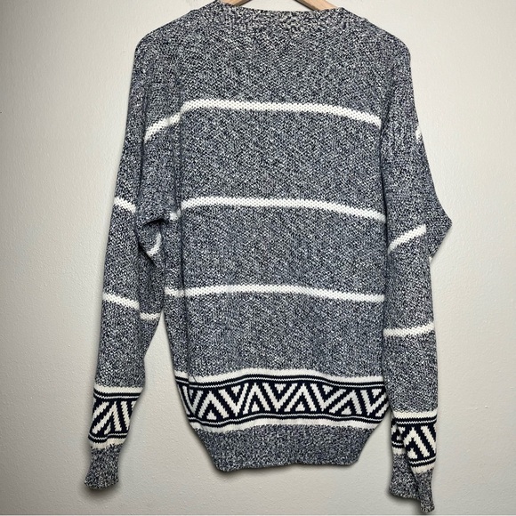 VTG Dockers Men Cardigan Sweater Large Preppy‎ Gray Stripe Southwestern Outdoor - Picture 3 of 8